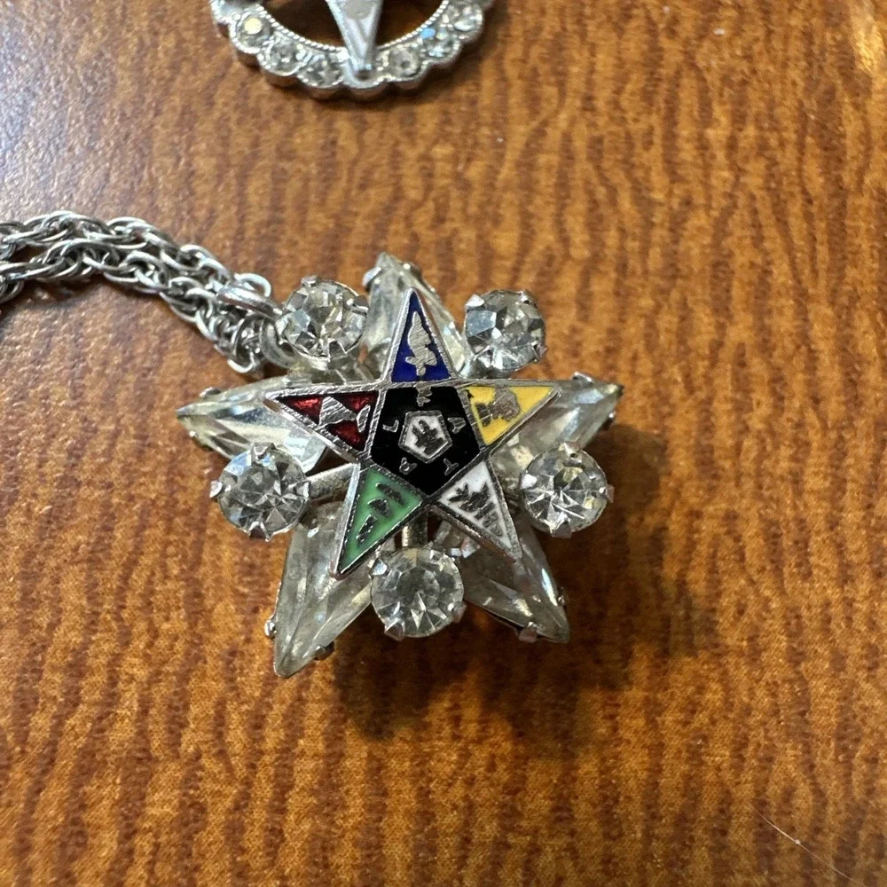 Diamond Rhinestones Order o/t Eastern Star Vintage Brooch, Pendants, Earrings